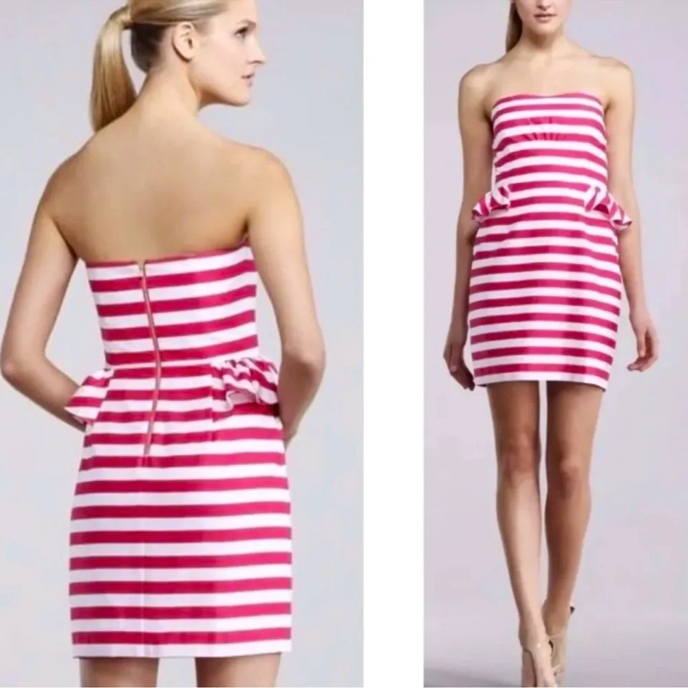 Lilly Pulitzer Maybell Azalea Pink Swizzle Stripe Peplum Strapless Dress-Size 6 - Picture 1 of 14